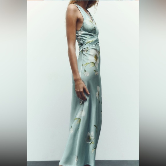 ZARA FLORAL PRINT SATIN EFFECT DRESS - Picture 2 of 10